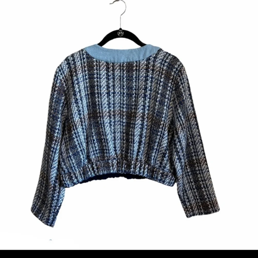 Zara combination textured tweed denim crop top - Picture 3 of 4